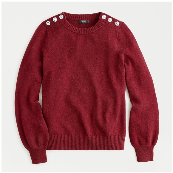 NWT J.Crew Crewneck Sweater w/Jeweled Buttons - Picture 1 of 3